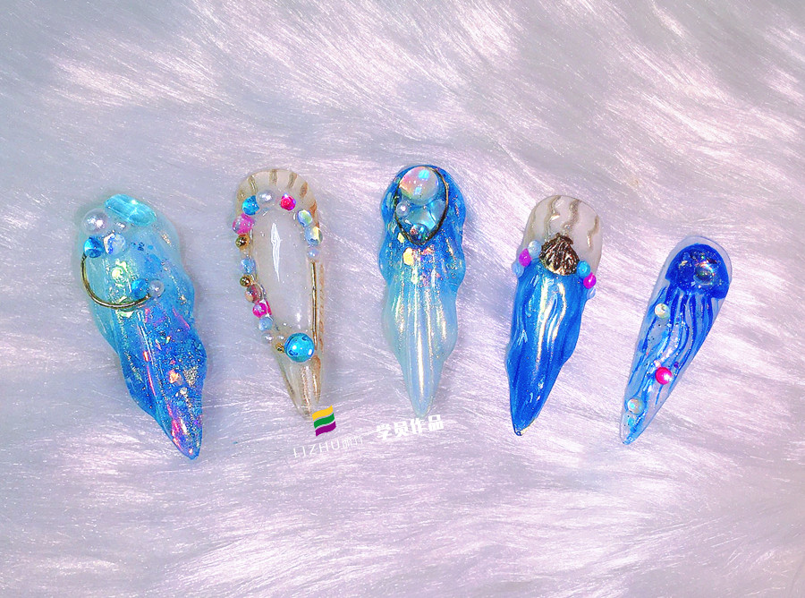 美人魚(yú)美甲、泡泡美甲、玫瑰雕花美甲 |  南寧美甲短期培訓(xùn)班作品