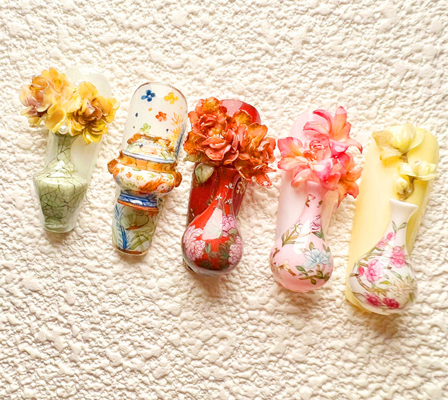 國風(fēng)瓷器美甲，南寧美甲款式造型作品