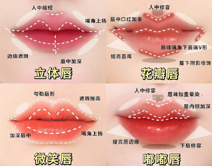 不同唇妝畫法教程，南寧化妝教學機構(gòu)分享