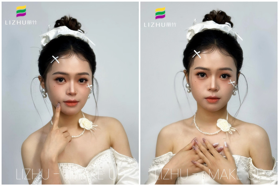 韓系甜美丸子頭新娘，廣西化妝培訓(xùn)高彩