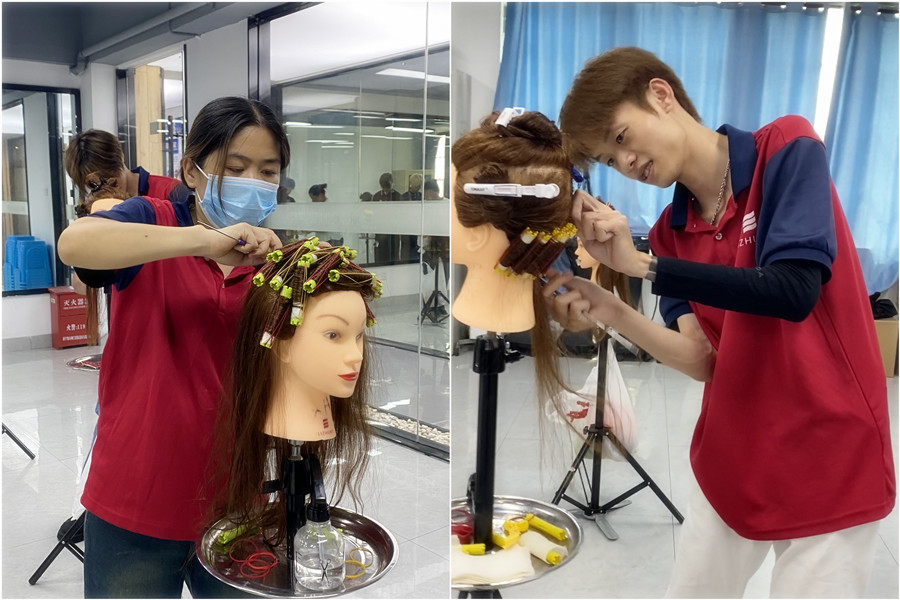 廣西燙染技師班學(xué)員上課日常